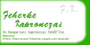 feherke kapronczai business card
